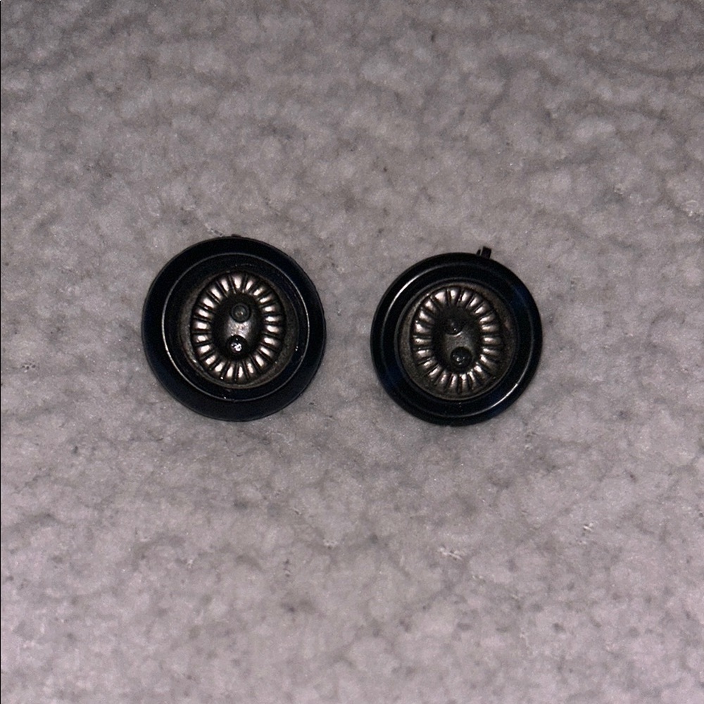 Vintage Black and Silver Button Clip-On Earrings